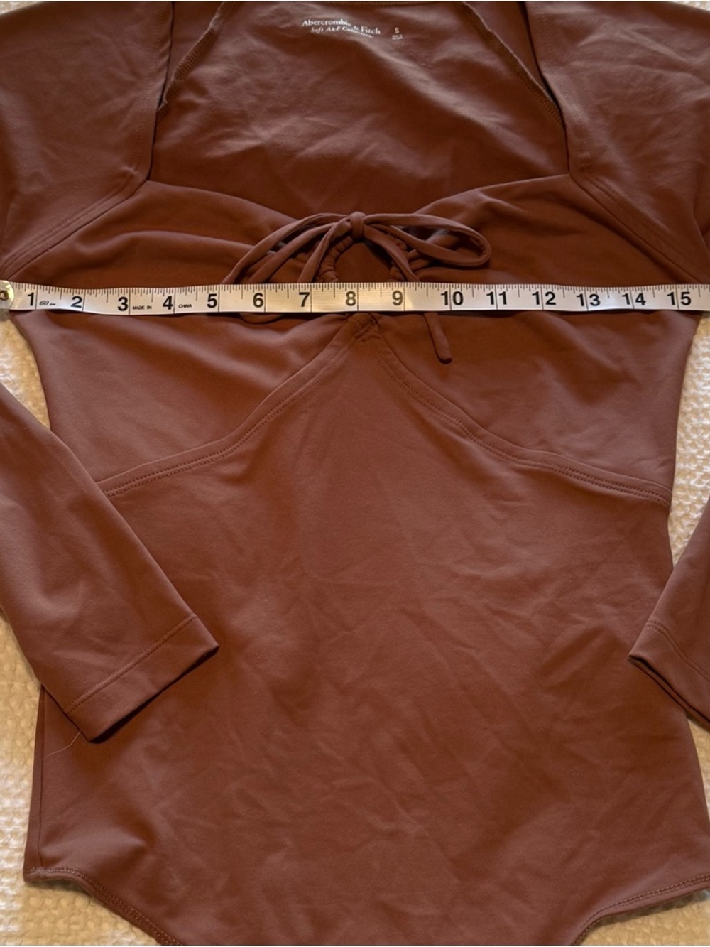Abercrombie & Fitch | Bodysuit | Brown Long-Sleeve Tie-Front | Size Small - Picture 5 of 7